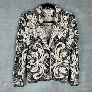 Aldomartins Anthropologie Sweater Womens 6 Black Floral Wool Cashmere Blazer
